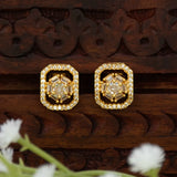 Shimmering Gold-Plated Rectangular CZ Stone Studs