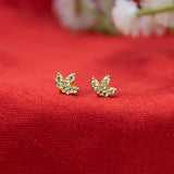 Gold Plated Three-Petal CZ Flower Stud Earrings