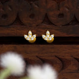 Gold Plated Three-Petal CZ Flower Stud Earrings