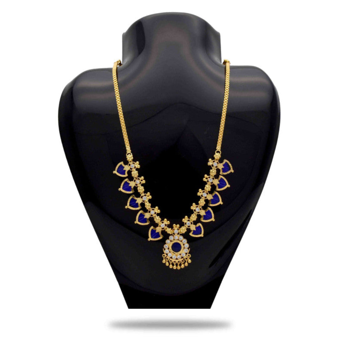 Gold-Plated-Traditional-Indian-Blue-Palakka-Necklace-5 Stones