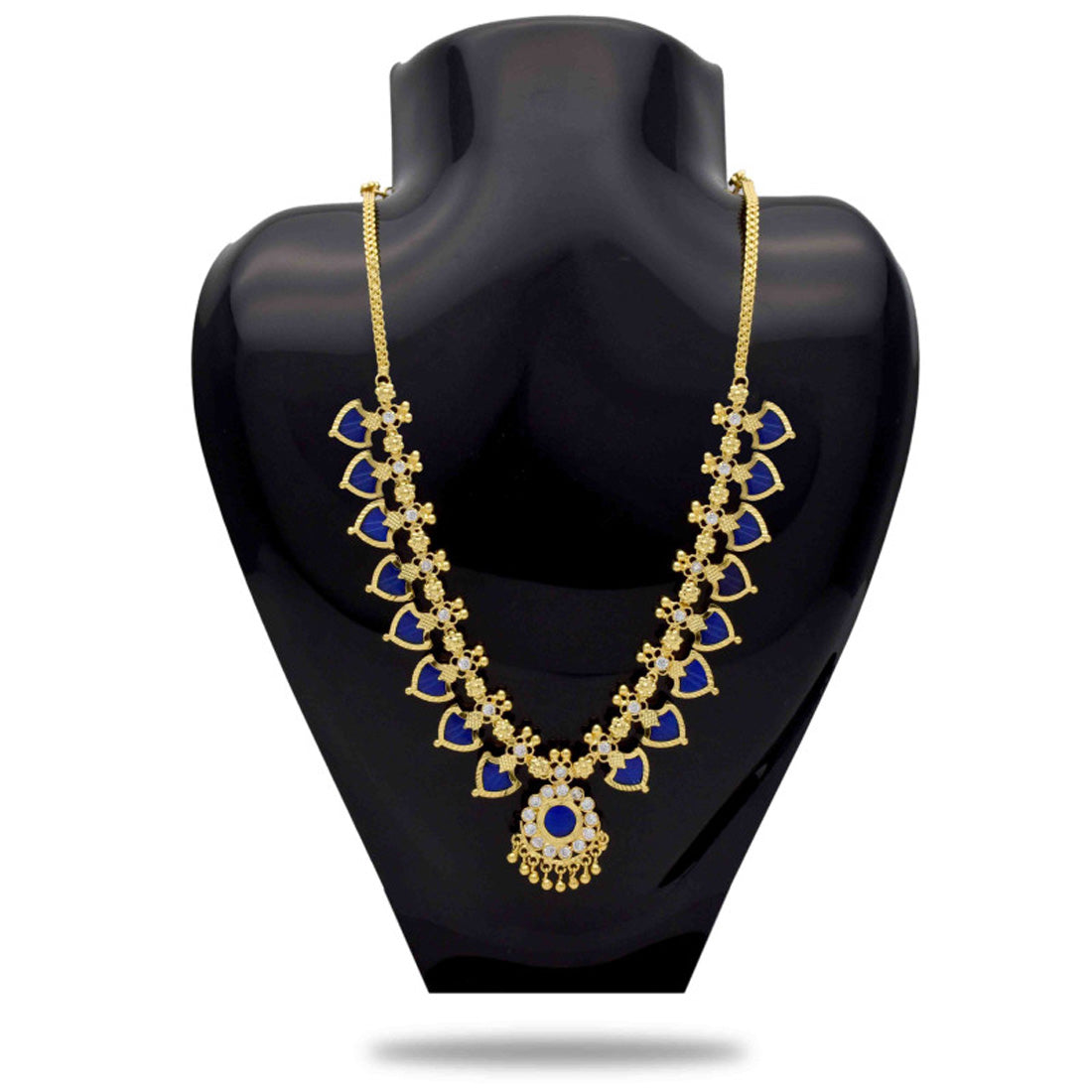 Gold-Plated-Traditional-Indian-Blue-Palakka-Necklace-8 Stones