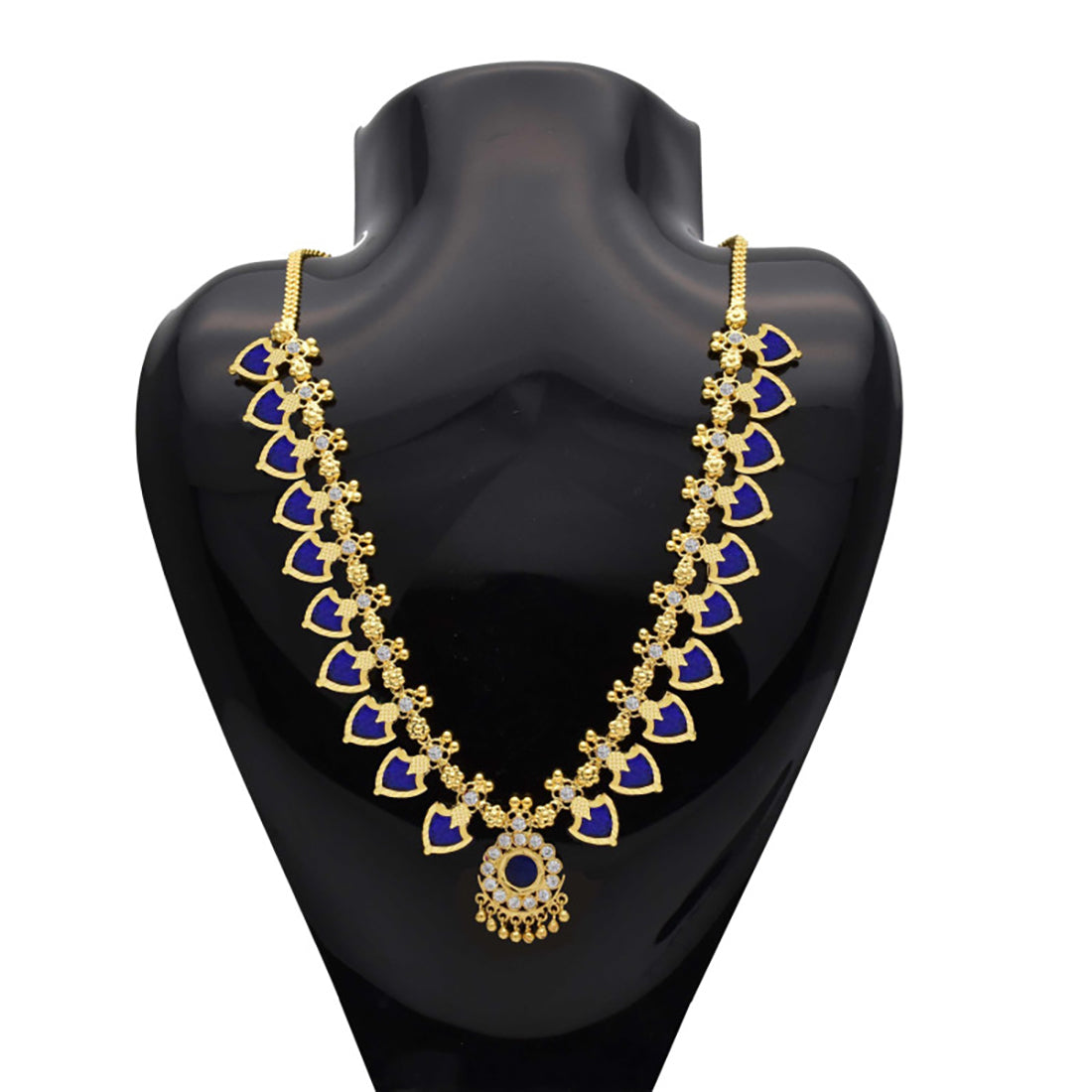 Gold-Plated-Traditional-Indian-Blue Palakka-Necklace