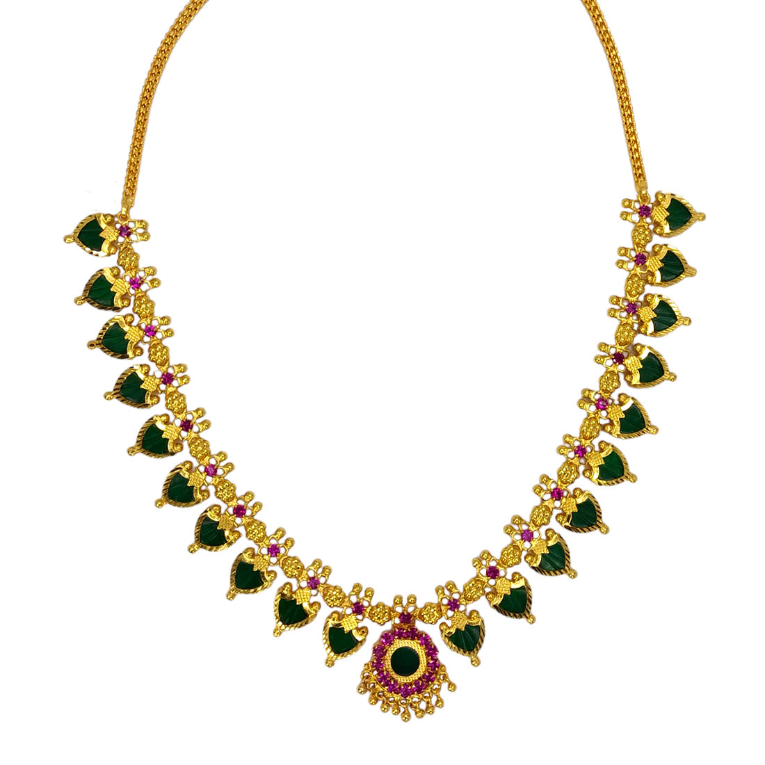Gold-Plated-Traditional-Indian-Green-Palakka-Necklace