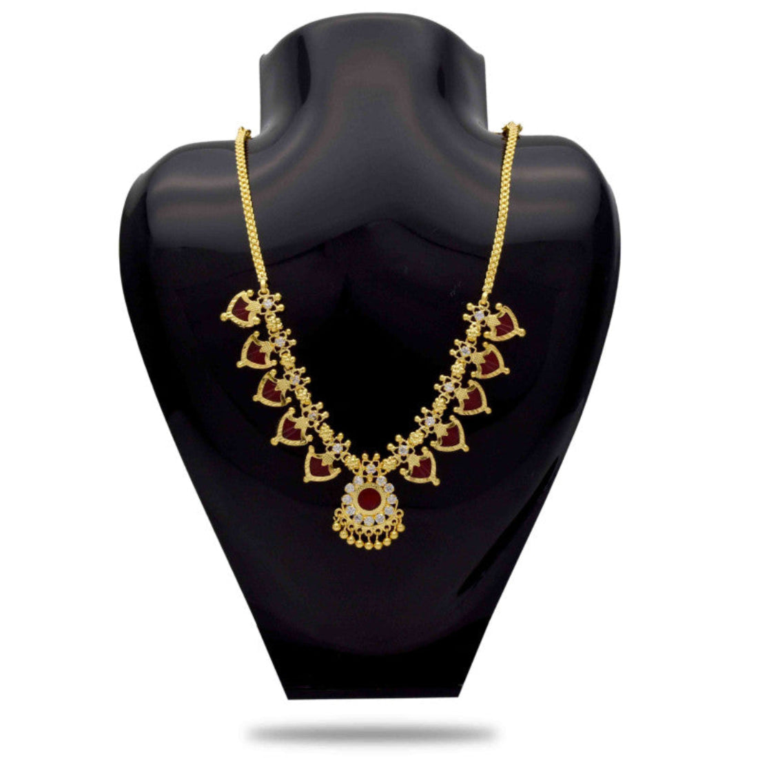 Gold-Plated-Traditional-Indian-Red-Palakka-Necklace-5 Stones