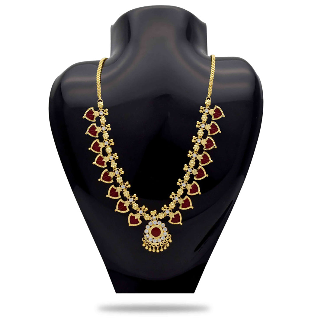 Gold-Plated-Traditional-Indian-Red-Palakka-Necklace-8 Stones