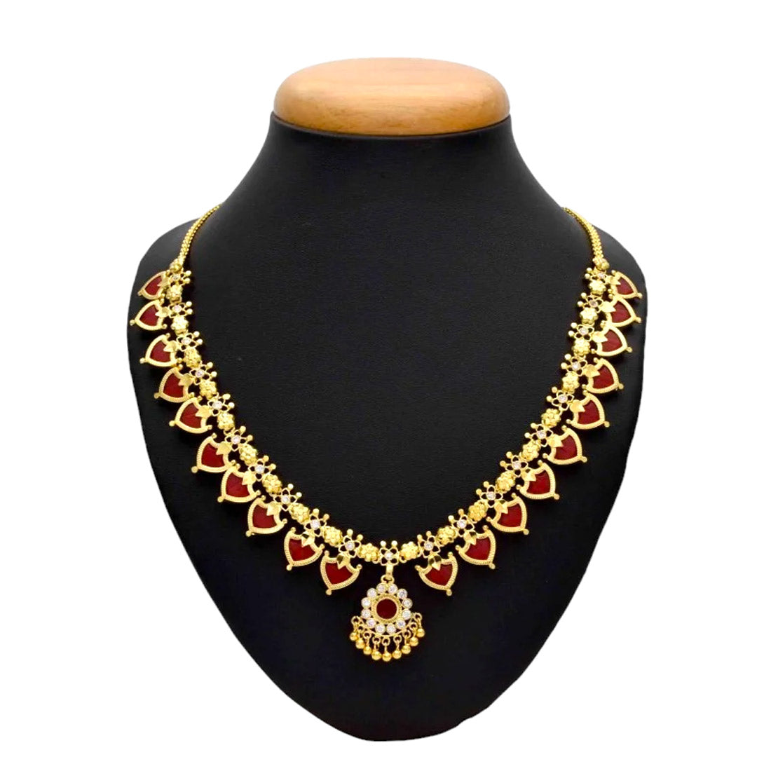 Gold-Plated-Traditional-Indian-Red-Palakka-Necklace