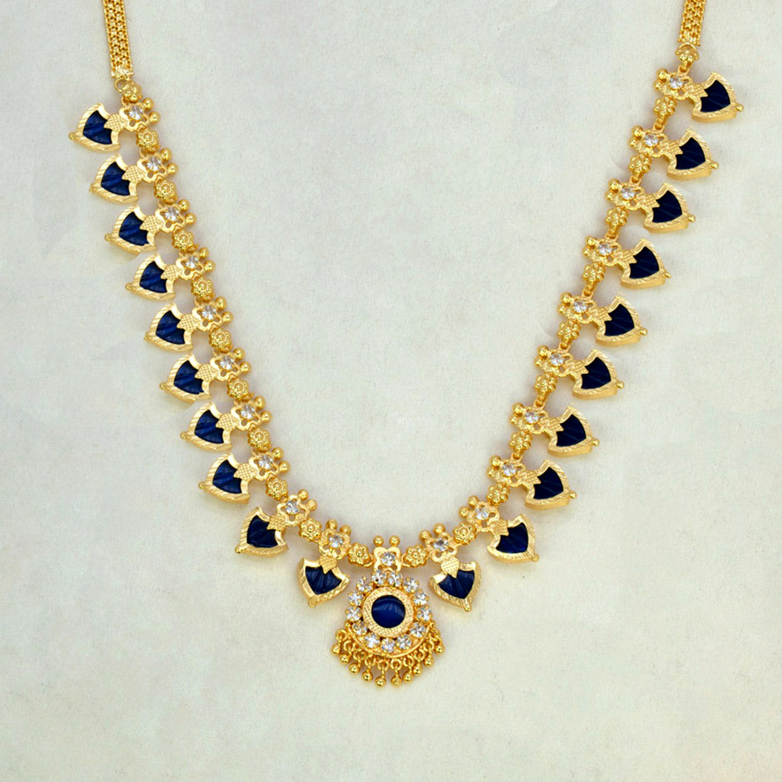 Gold-Plated-Traditional-Indian-Blue Palakka-Necklace