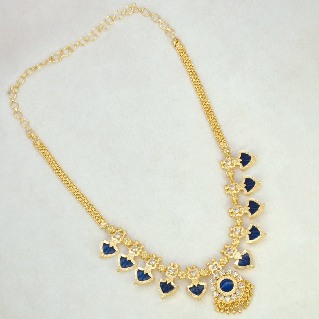 Gold-Plated-Traditional-Indian-Blue-Palakka-Necklace-5 Stones