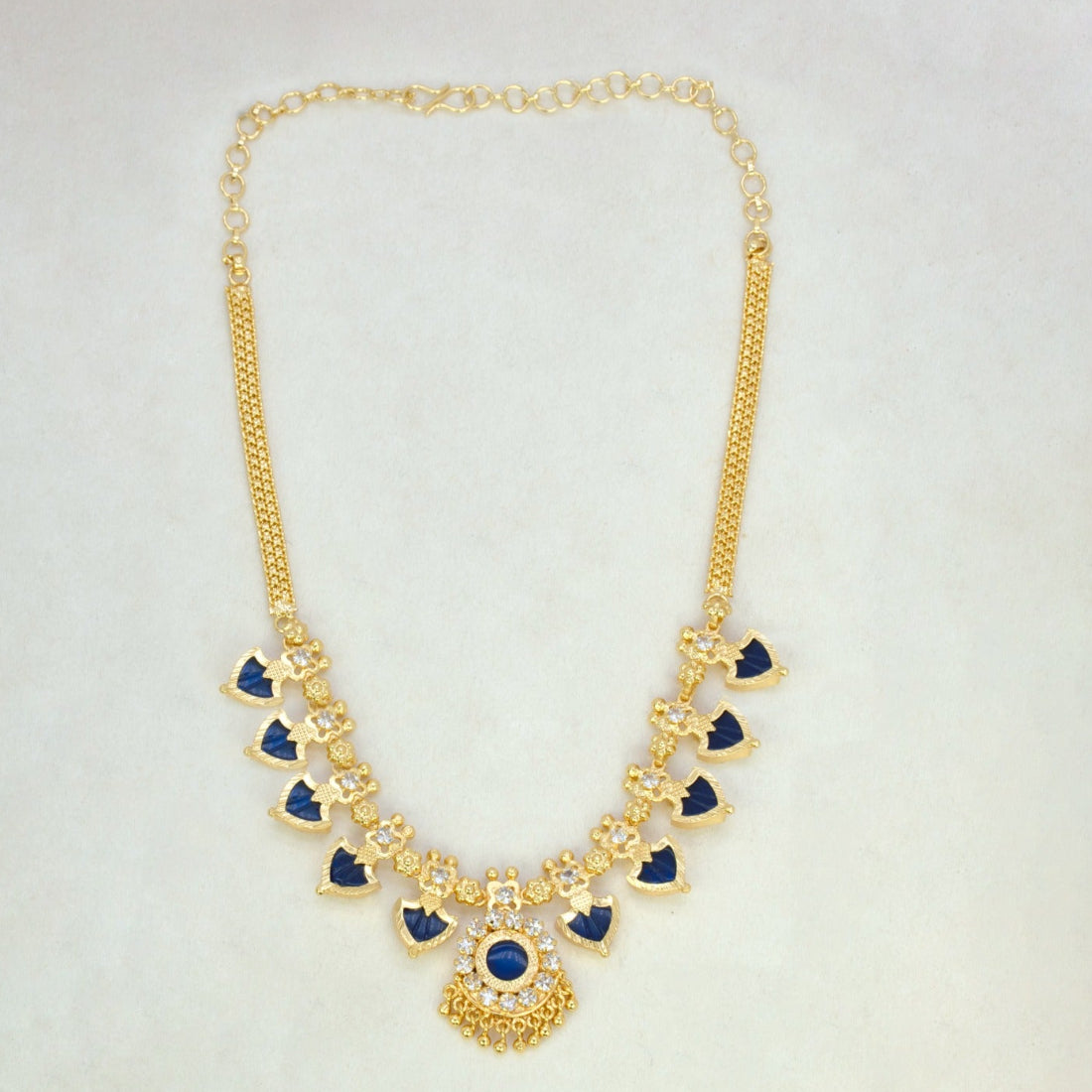 Gold-Plated-Traditional-Indian-Blue-Palakka-Necklace-5 Stones
