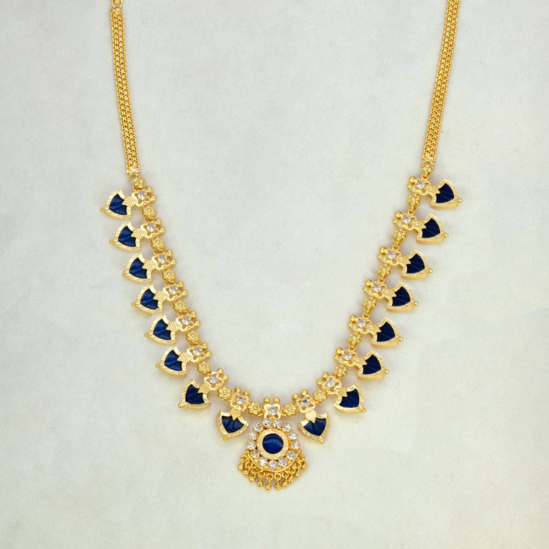 Gold-Plated-Traditional-Indian-Blue-Palakka-Necklace-8 Stones