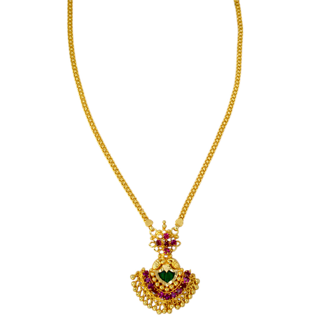 Gold-Plated-Traditional-Ruby-Palakka-Pendant-NecklaceOnly-Wbg