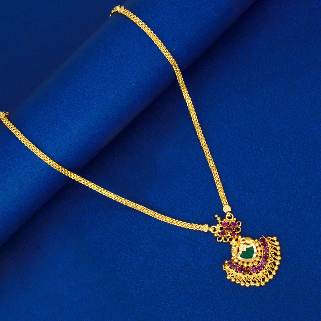 Gold-Plated-Traditional-Ruby-Palakka-Pendant-NecklaceOnly