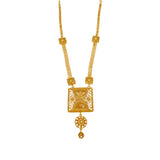 Matte Gold Plated Traditional Square Pendant Necklace with decorative square motifs and filigree detail.