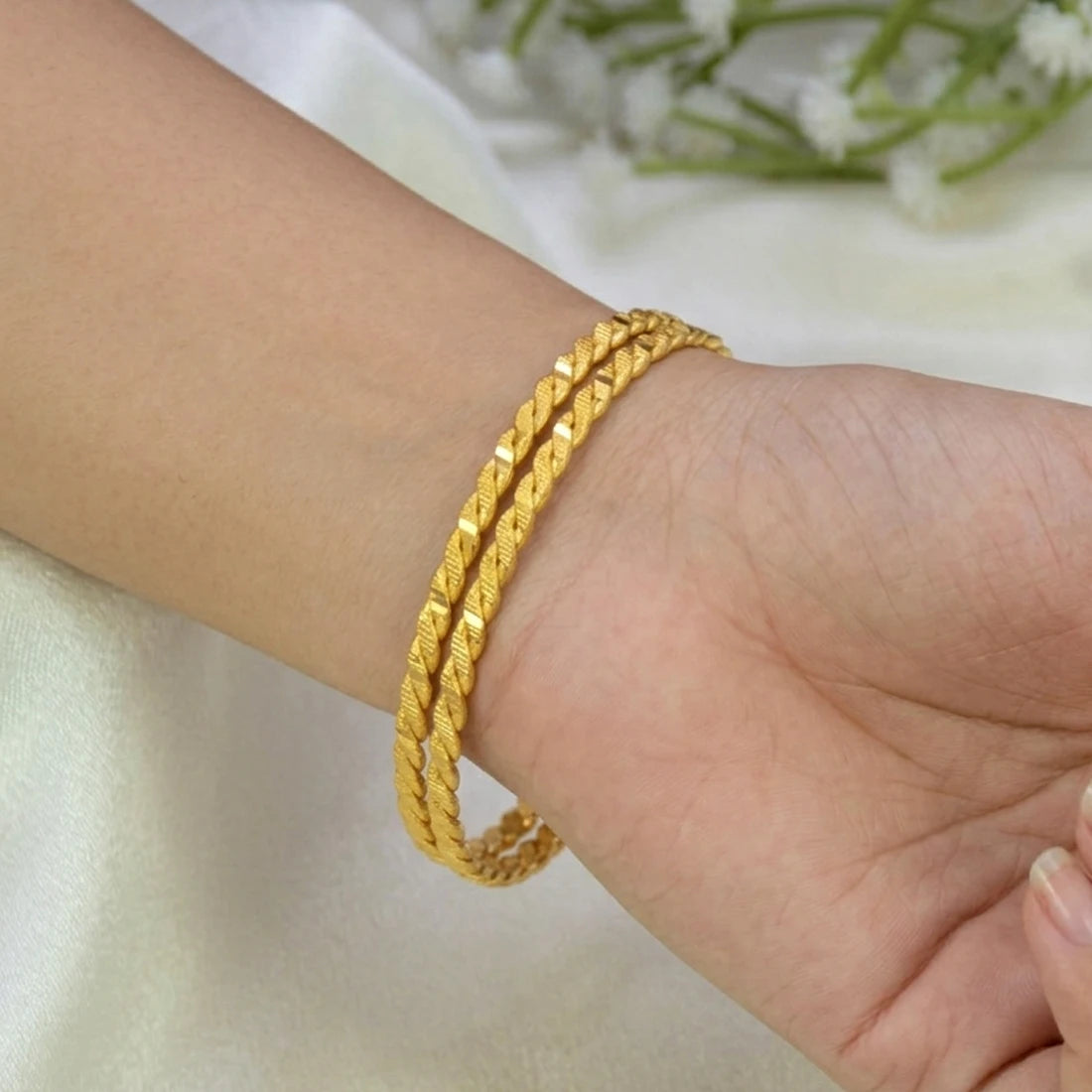 Gold Plated Flat Twisted Design Bangles
