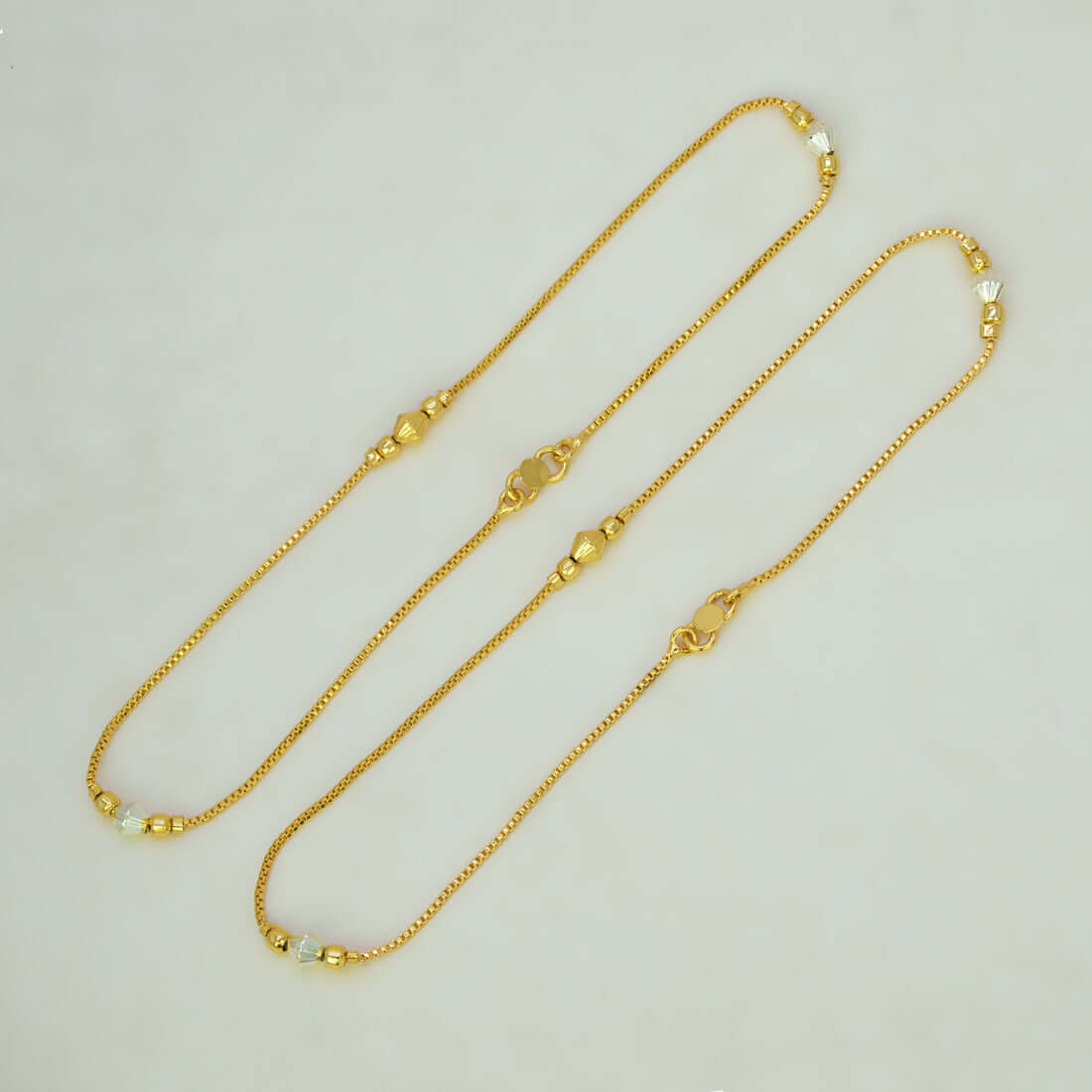 Gold-Plated Two Tone Kilukkam Bead Chain Anklet
