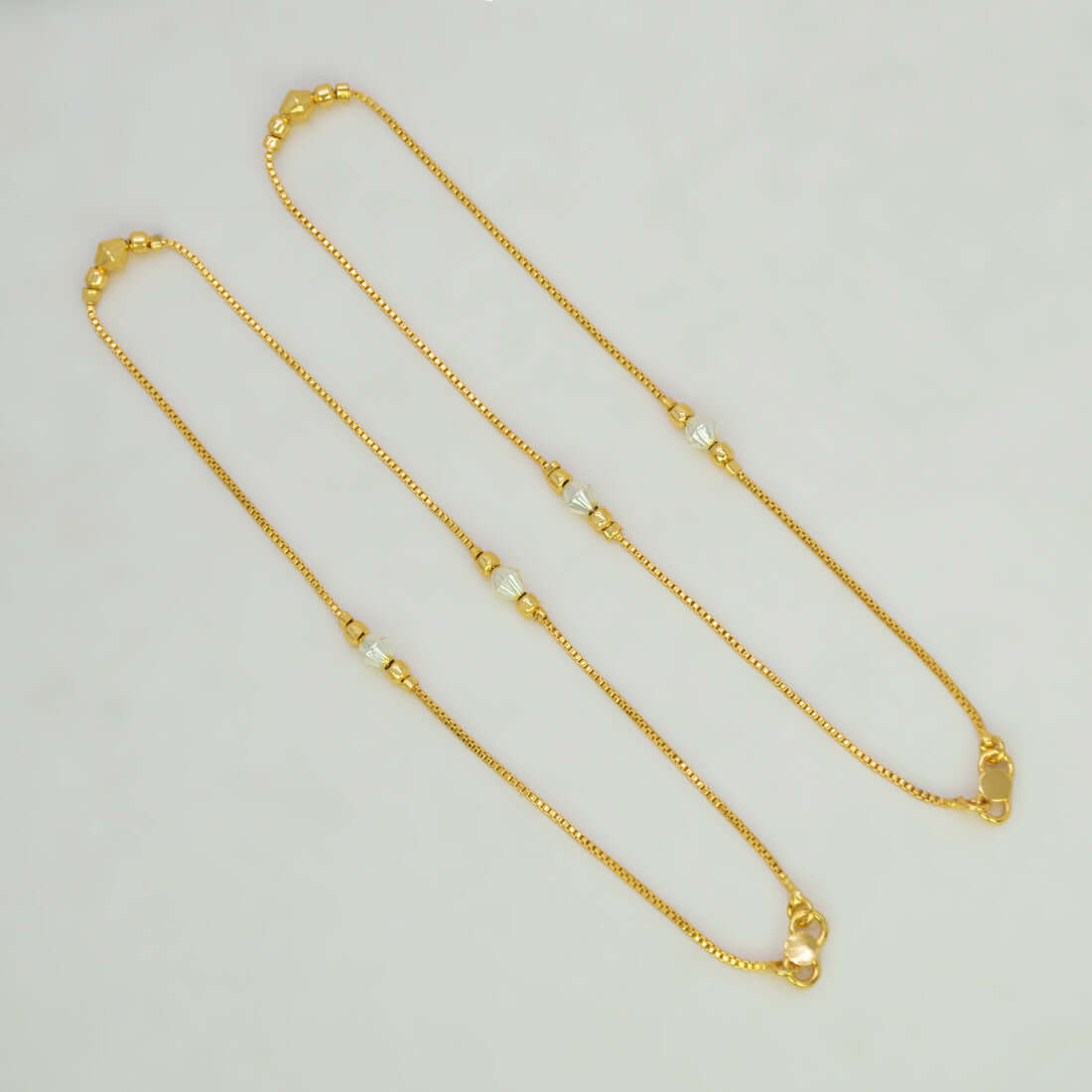 Gold-Plated Two Tone Kilukkam Bead Chain Anklet