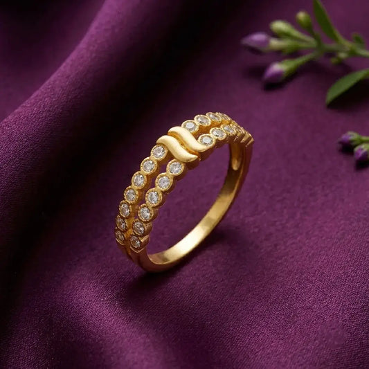 Elegant Gold Plated Double Line CZ Stone Finger Ring