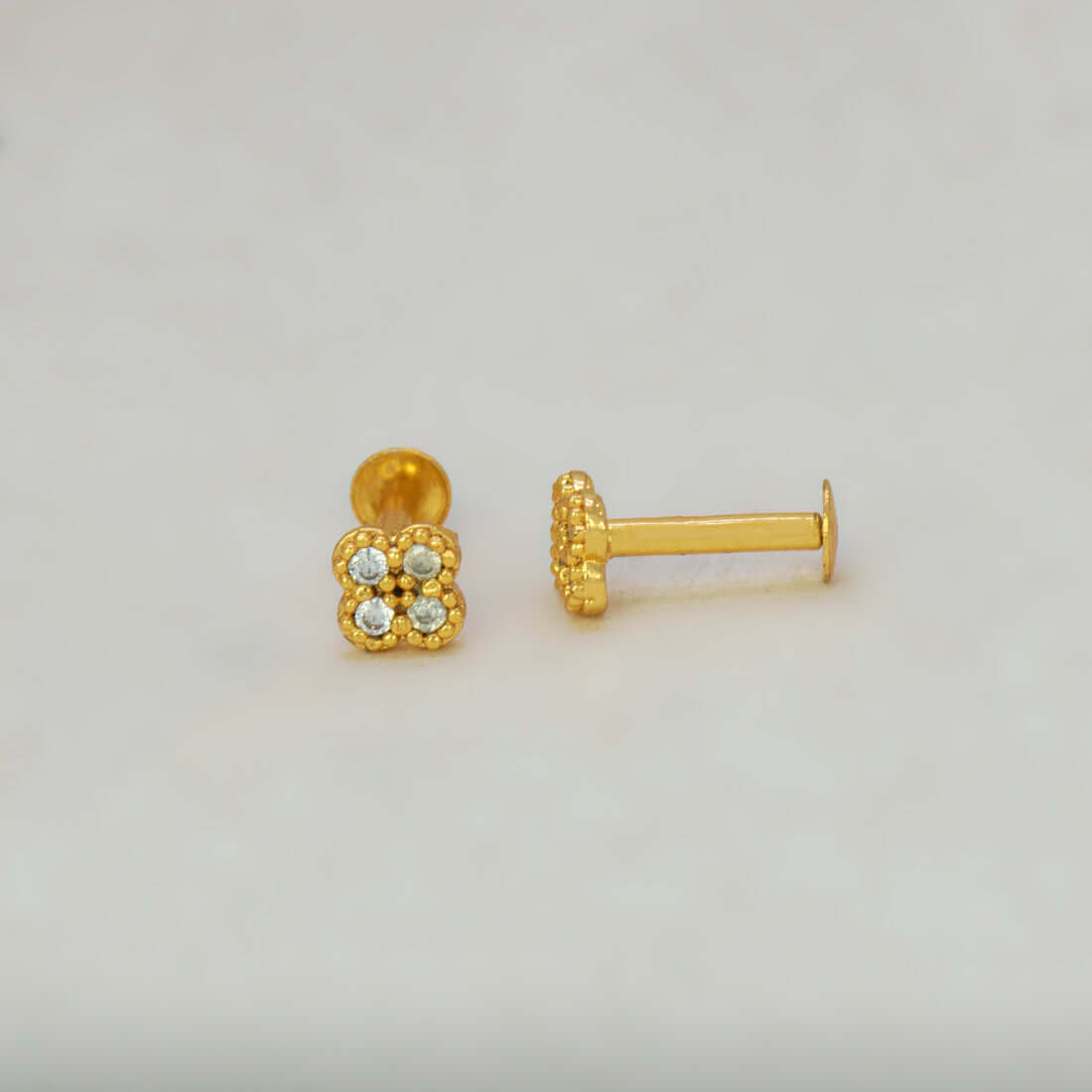 Gold-Plated Four-Petal CZ Flower Nose /Second Stud