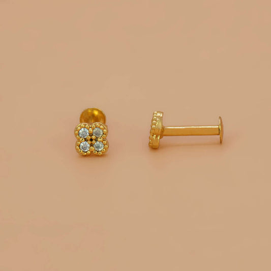 Gold-Plated Four-Petal CZ Flower Nose /Second Stud
