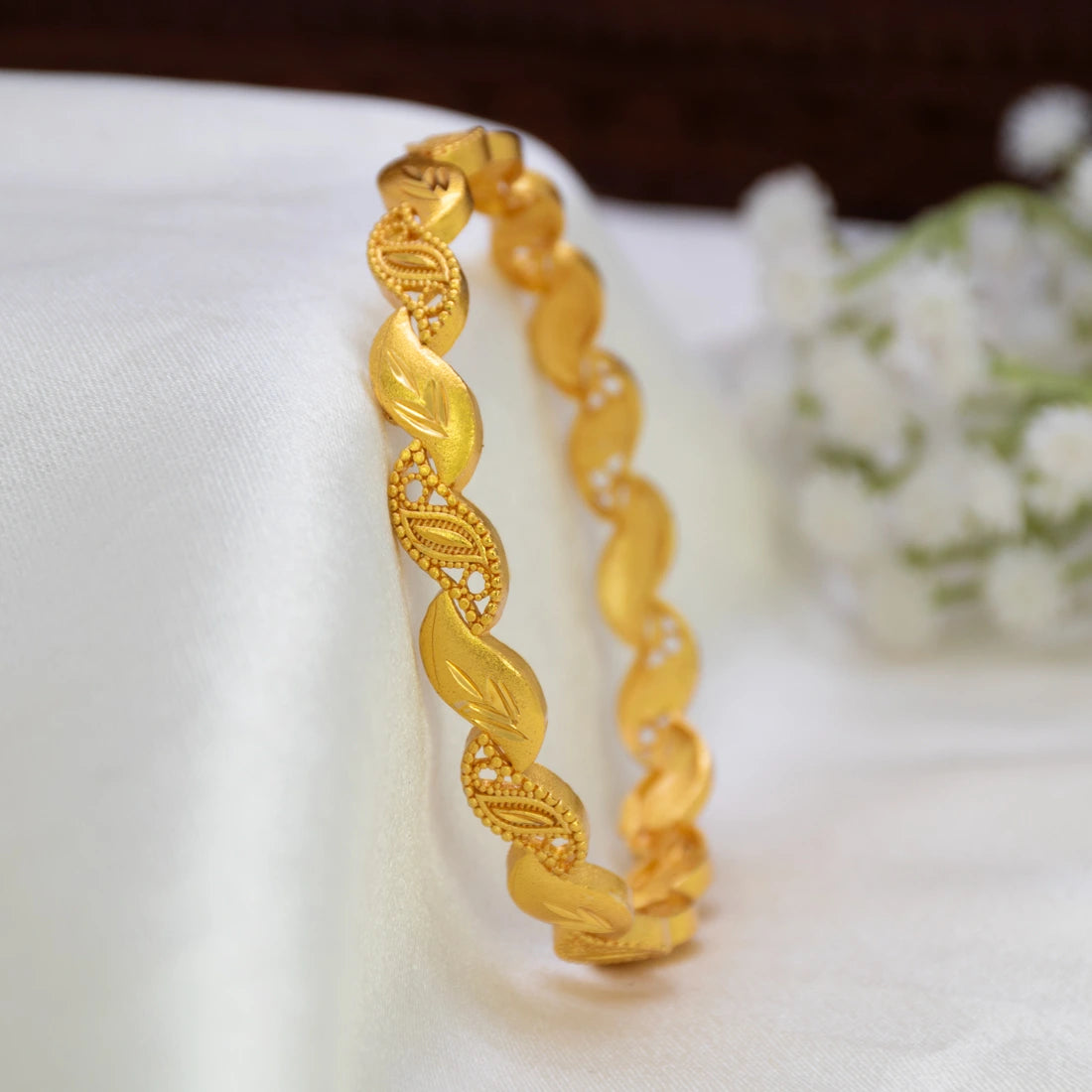 Gold-Plated Designer Leaf Bangle