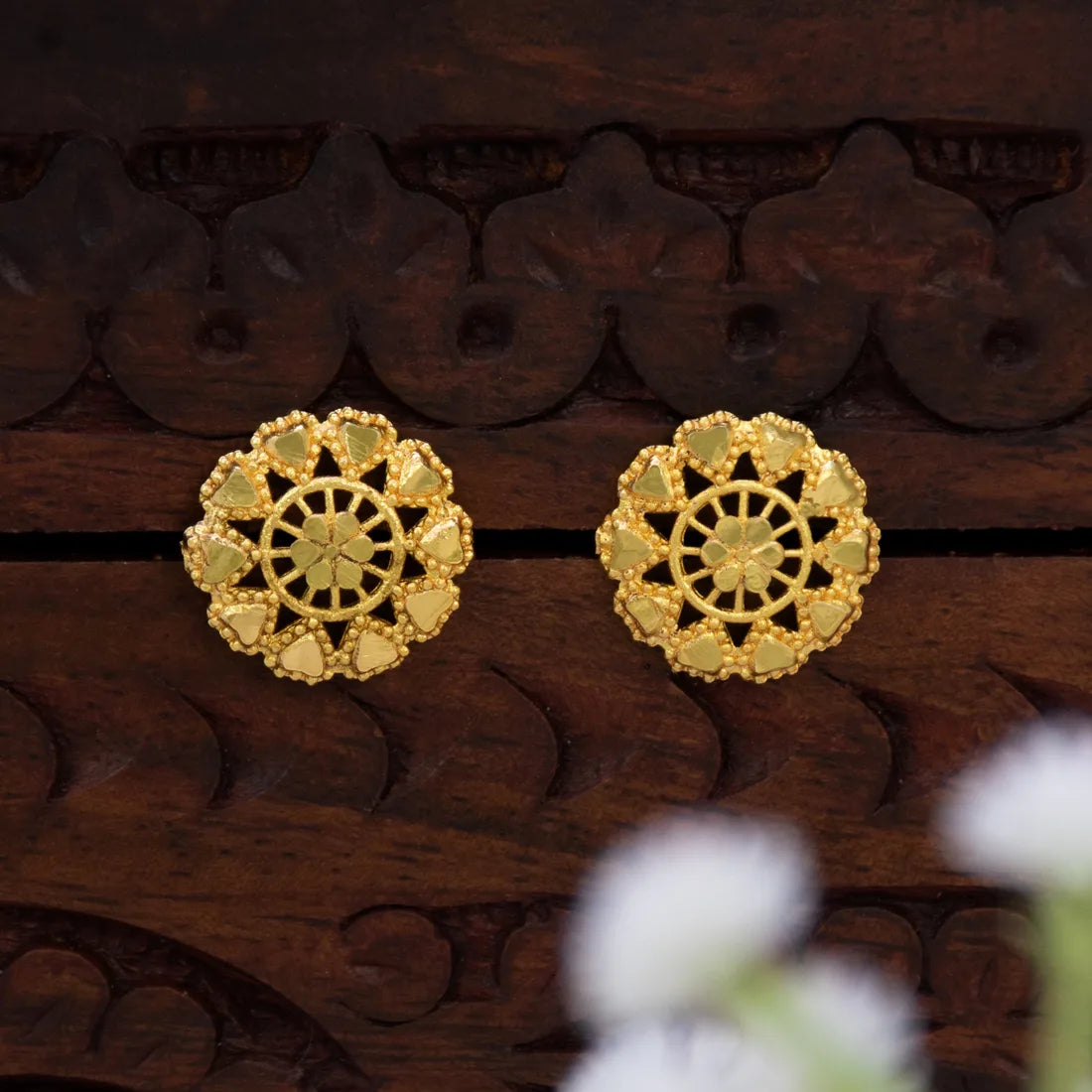 Gold-Plated Filigree Circular Stud Earrings