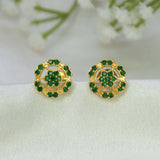 Gold-Plated Floral Stone Stud Earrings