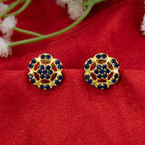 Gold-Plated Floral Stone Stud Earrings