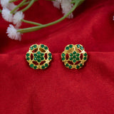 Gold-Plated Floral Stone Stud Earrings