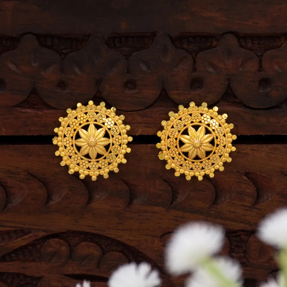 Gold-Plated Granule Filigree Stud Earrings