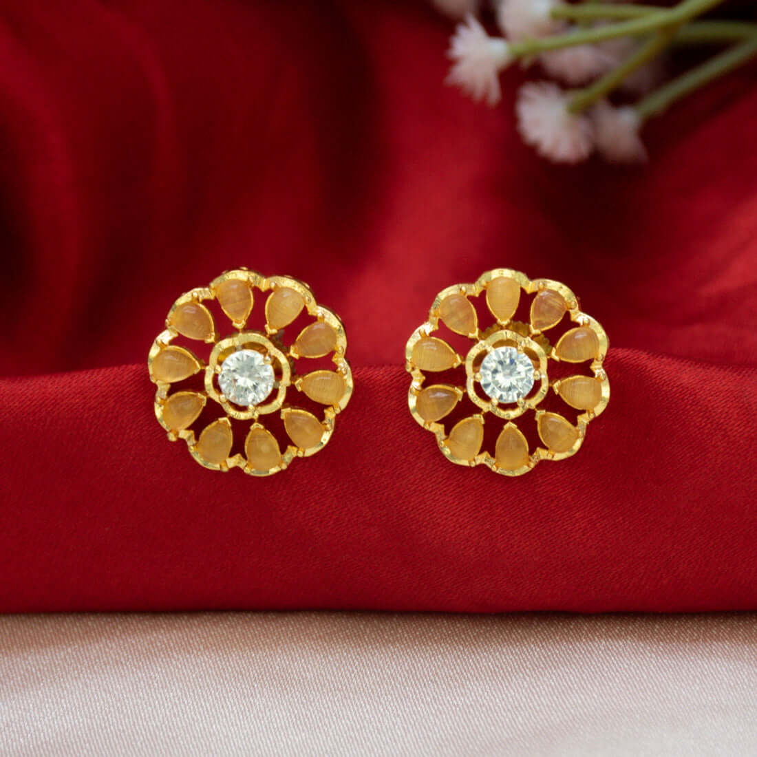 Gold-Plated LCT Stone Floral Stud Earrings