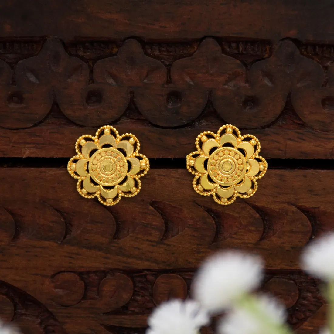 Gold-Plated Layered Flower Stud Earrings