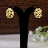 Gold-Plated Oval CZ Stone Stud Earrings