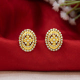 Gold-Plated Oval CZ Stone Stud Earrings