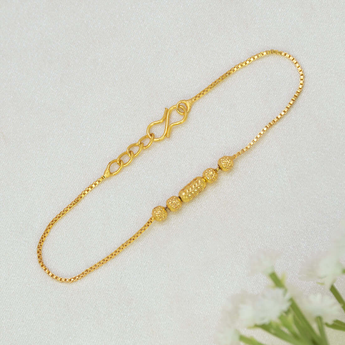 Gold-Plated Textured Beads Box Chain Bracelet For Women