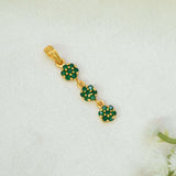 A Gold-Plated Three-tier Stone Floral Drop Pendant featuring three small green floral clusters connected by gold loops, displayed on a textured white fabric background.