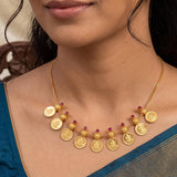 Gold-Plated Traditional Ruby Lakshmi Kasu Necklace