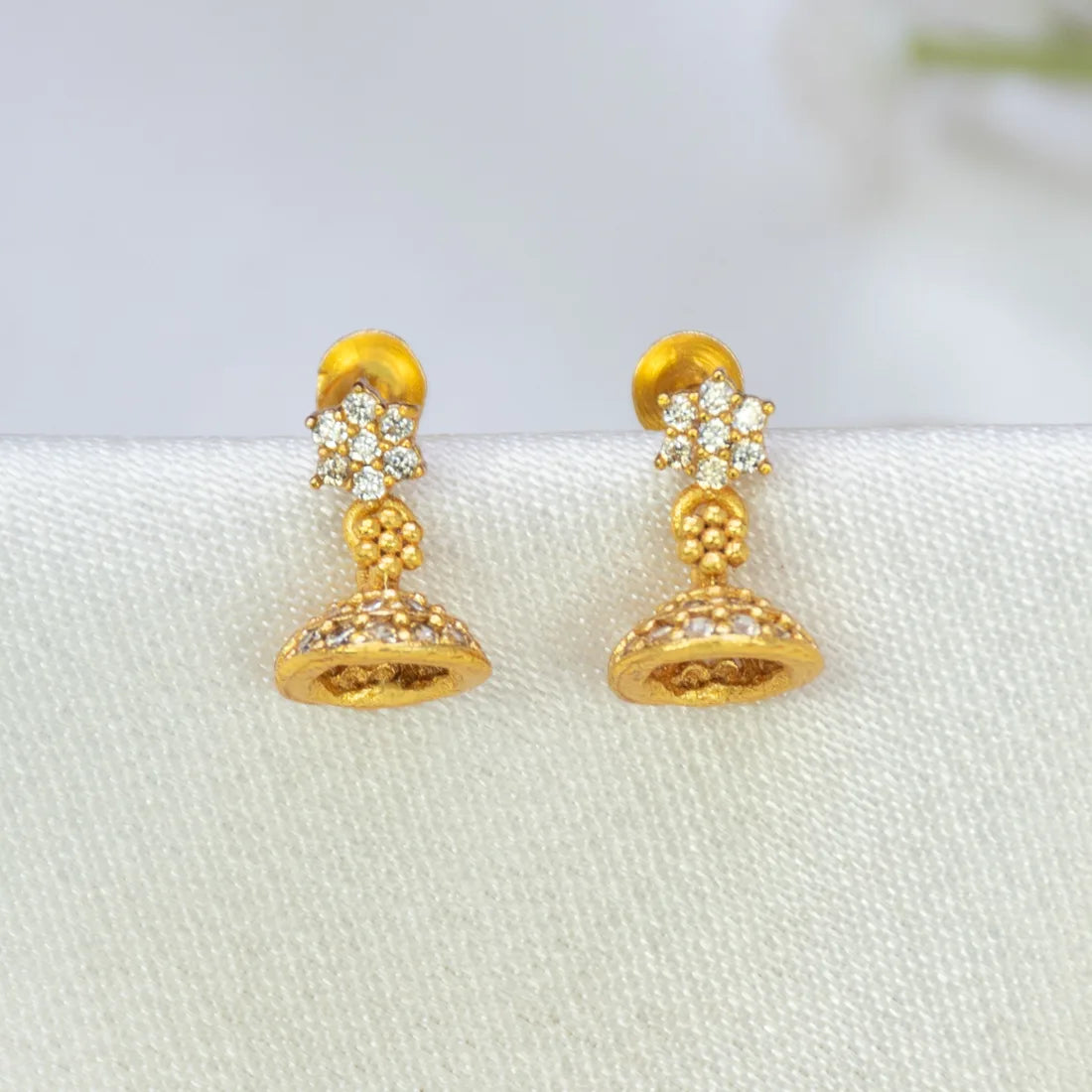 Gold-Plated CZ Stone Kids Jhumka Earrings