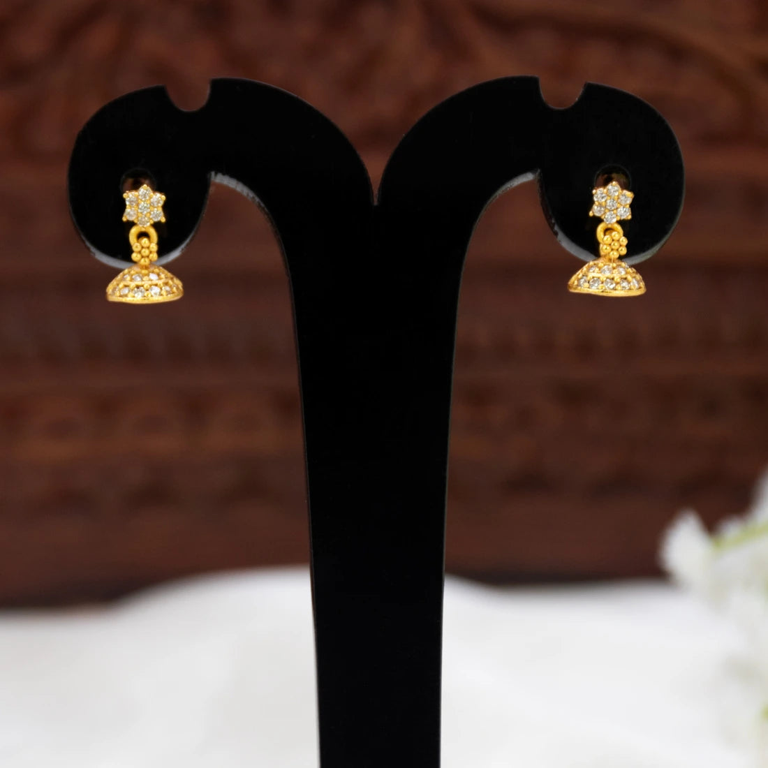 Gold-Plated CZ Stone Kids Jhumka Earrings
