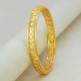 Gold Plated Mesh Diamond Design Net Bangle showcasing intricate diamond-cut detailing on a gold-plated surface.