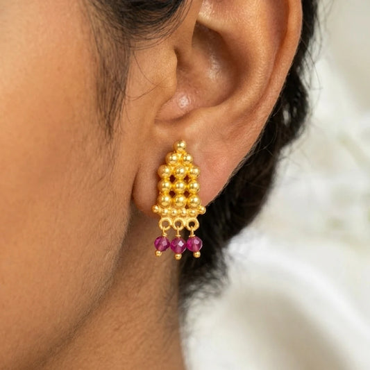 Gold Plated Crystal Hanging Beaded Studs