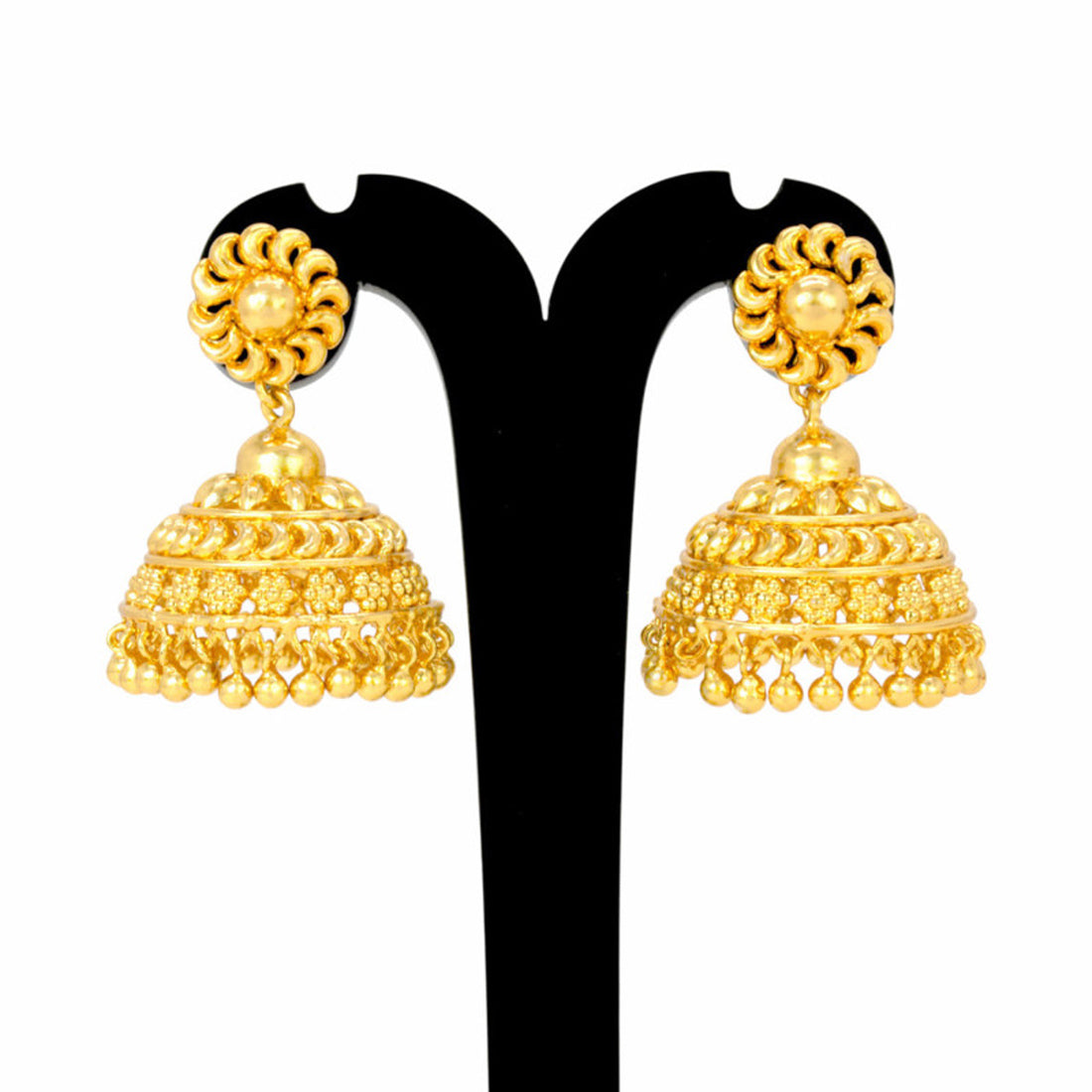 Gold Plated Big Floral Design Umbrella Jhumka Earrings