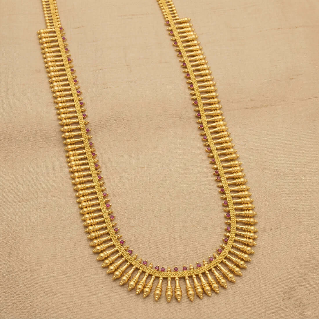 Gold Plated Traditional Ruby Stone Long Chain