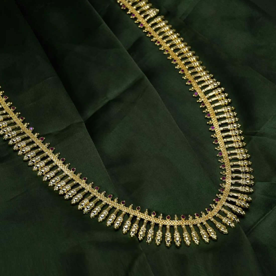 Gold Plated Traditional Ruby Stone Long Chain
