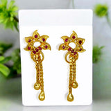 Stylish Gold Plated Box Chain Tassels Floral Stone Earrings