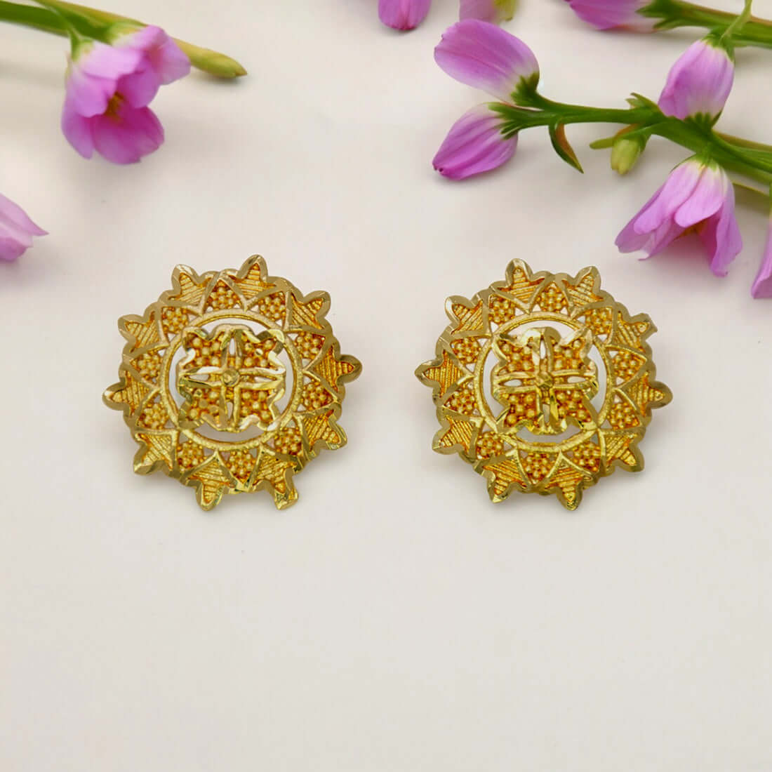 Stylish Big Floral Design Gold Plated Ear Studs