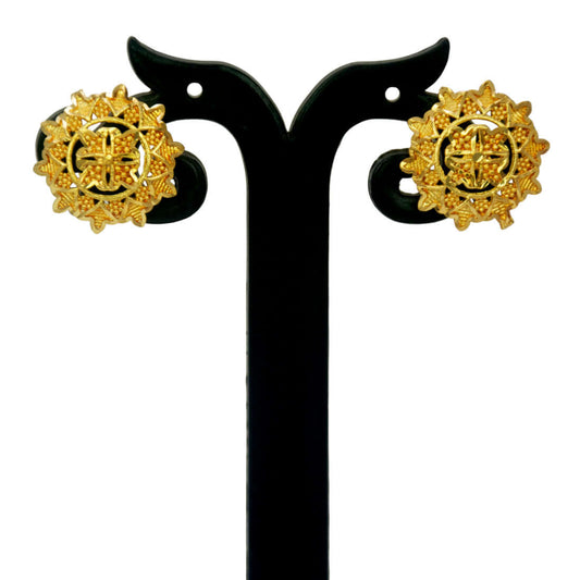 Stylish Big Floral Design Gold Plated Ear Studs