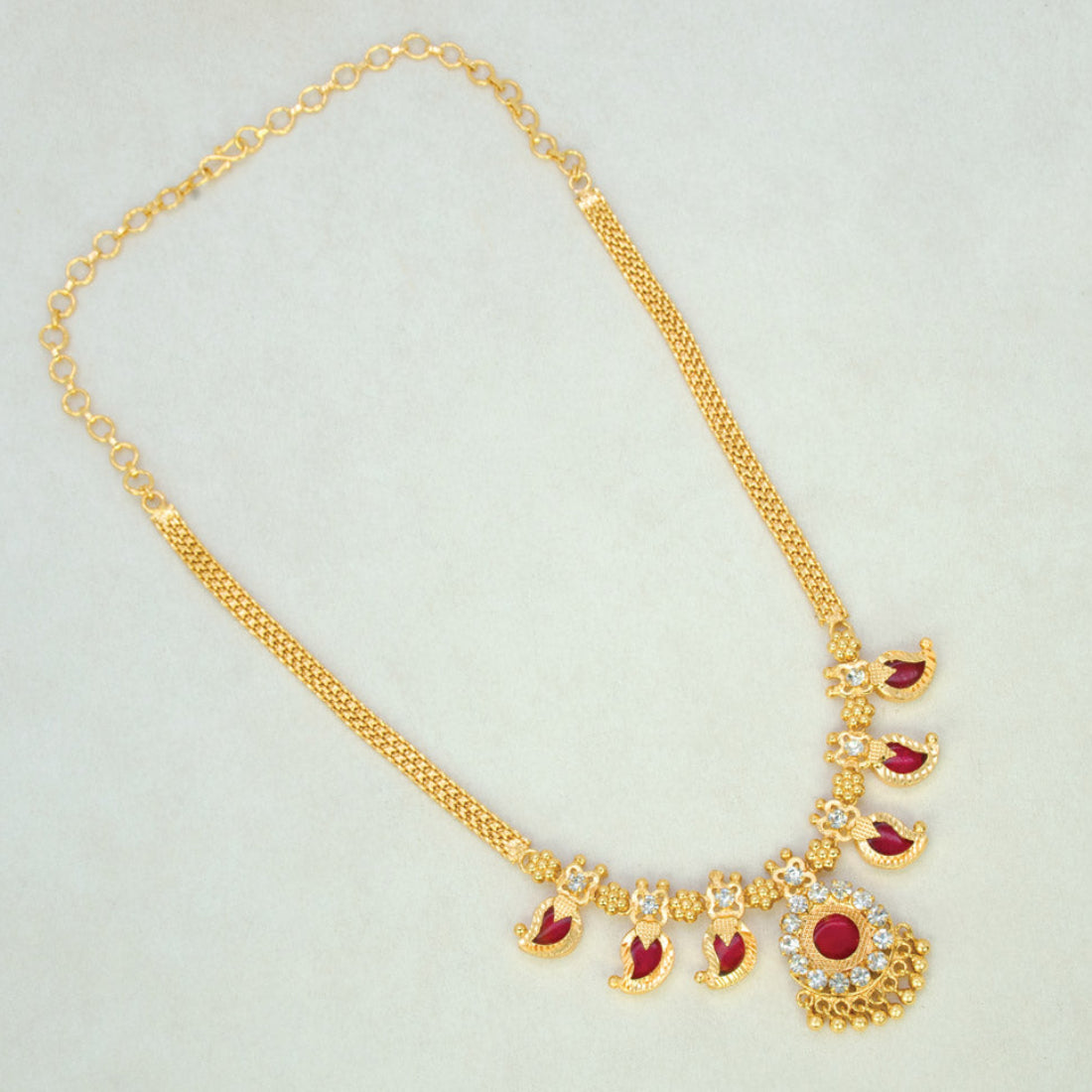 Traditional Mango Necklace- 3 Stone- Red