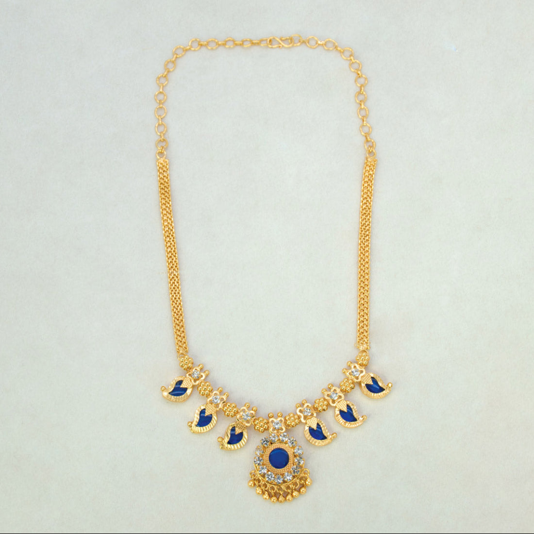 Traditional Mango Necklace- 3 Stone- Blue