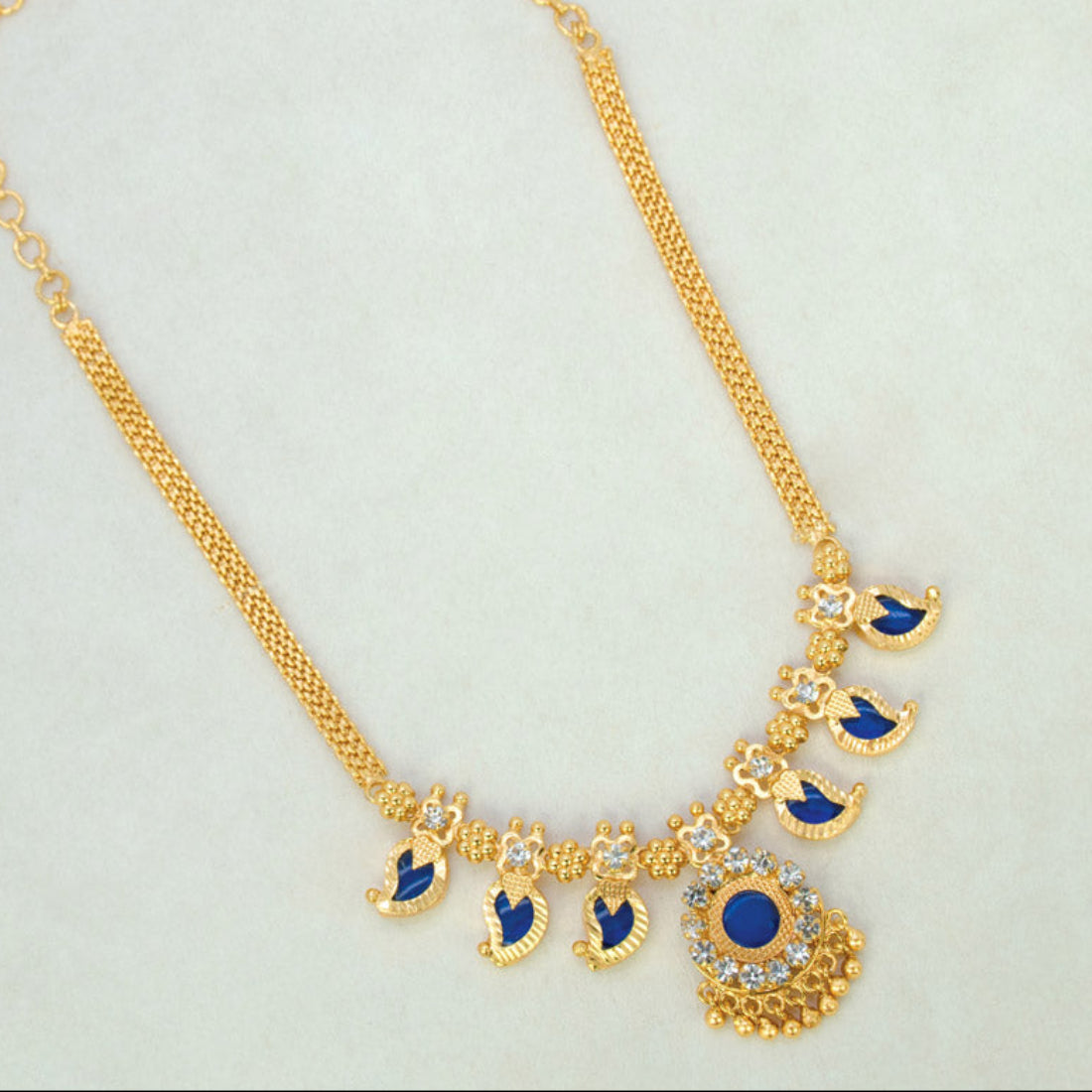 Traditional Mango Necklace- 3 Stone- Blue