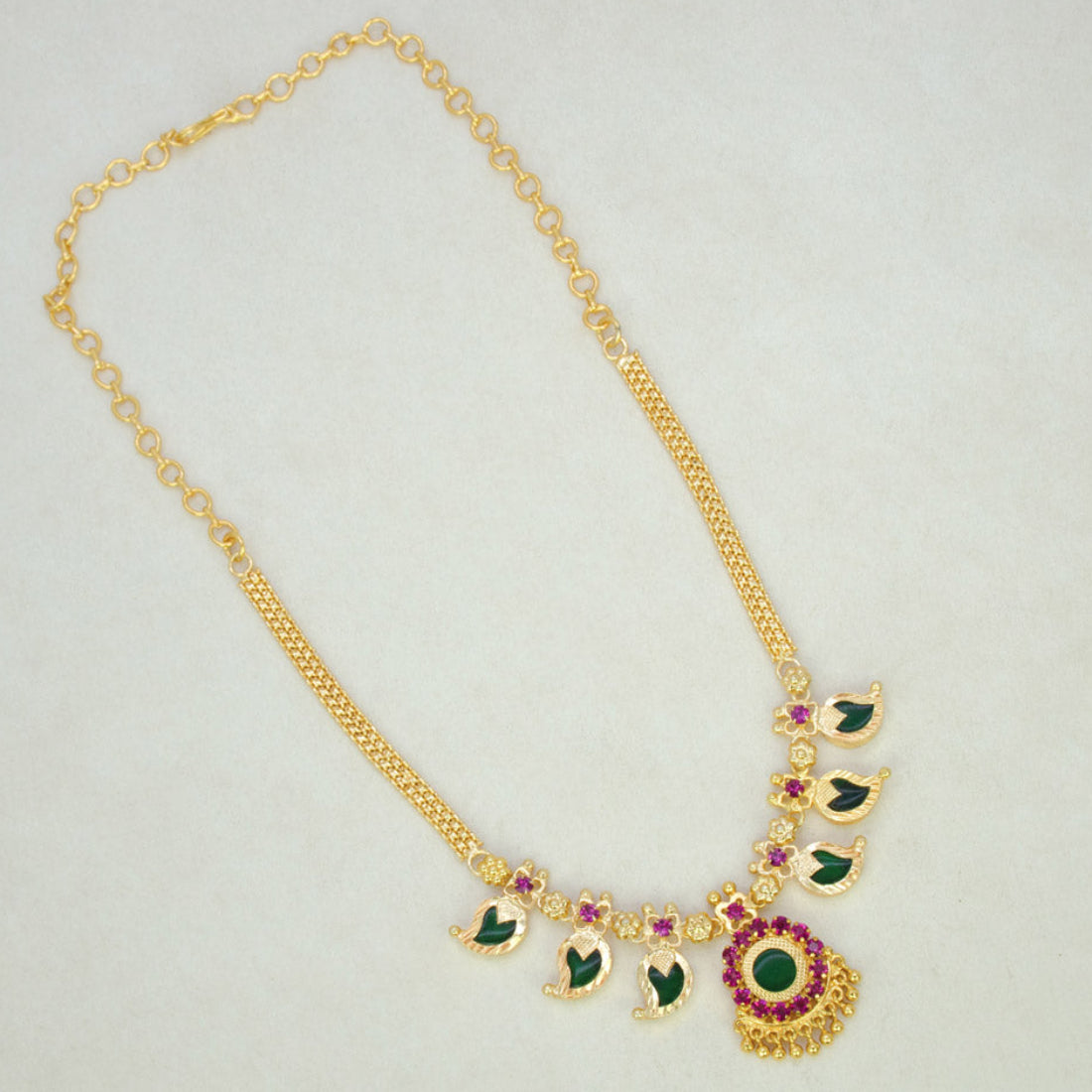 Traditional Mango Necklace- 3 Stone- Green